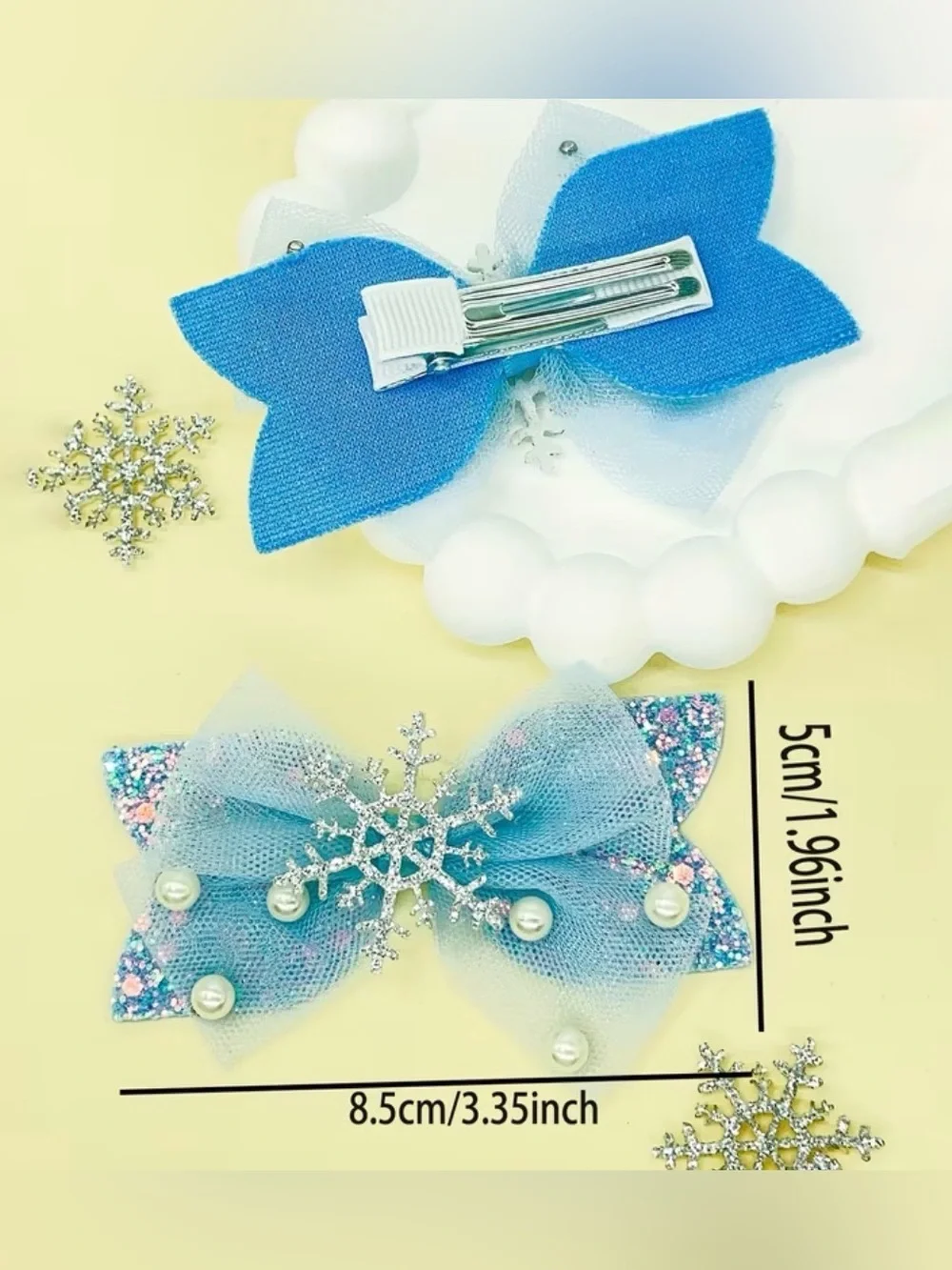 NWT-Winter Snowflake Blue 2-Piece Princess Hair Bow Clips Set